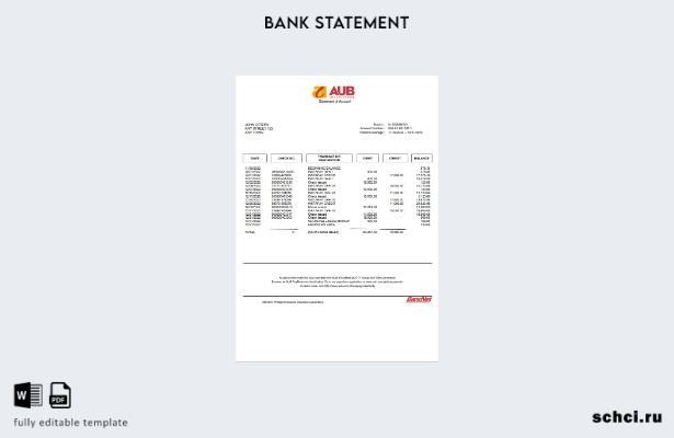 цифровая загрузка шаблон слова выписки по счету банка Asia United Bank (AUB) на 